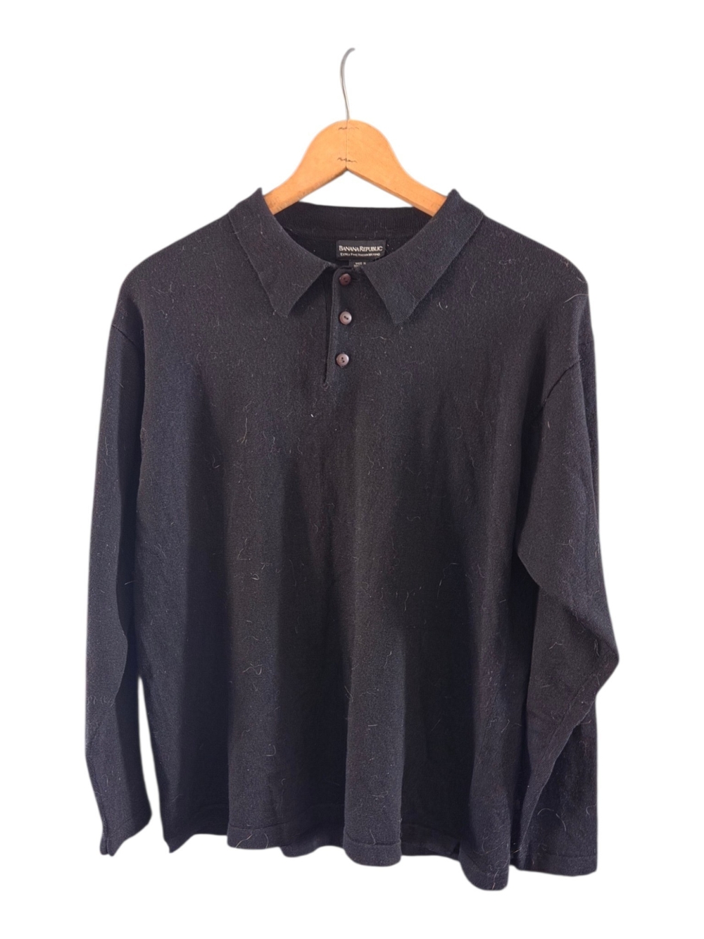 Banana Republic Men's Black Long-Sleeve Extra Fine Italian Merino Wool Sweater